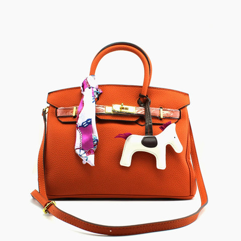 Birkin d'Hermès Cuir orange et accessoires blanc et violet