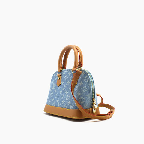 Alma BB LV Bleu Clair (jean) & Cuir Camel aux Bords Fins Rouges