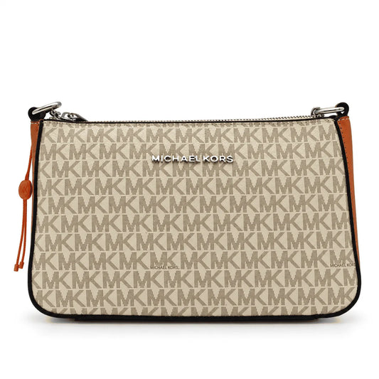 MK Pochette ou mini sac porté épaule : Beige avec des détails en camel