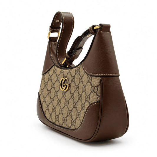 Gucci Ophidia mini sac à bandoulière demi-lune : Beige et ébène, cuir marron