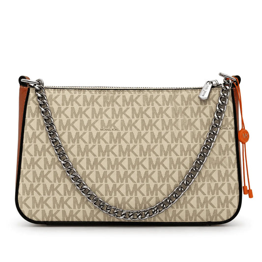 MK Pochette ou mini sac porté épaule : Beige avec des détails en camel